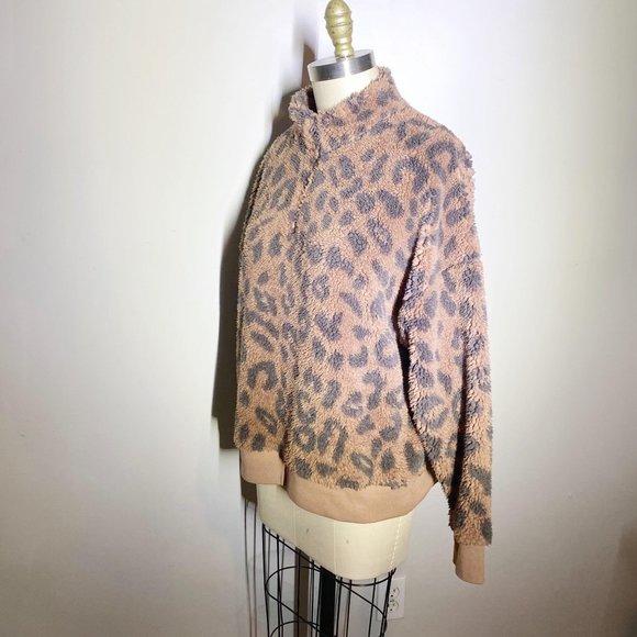Grayson/Threads Leopard Print Teddy Zip Neck Pullover XL - Picture 11 of 15